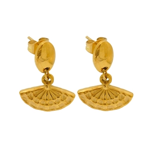 Boucles d'oreilles dorées en forme d'éventail avec motifs géométriques et clous ovales
