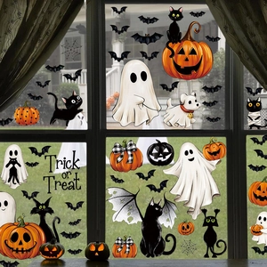 Halloween pumpkin and ghost window stickers set with Trick or Treat wall decals