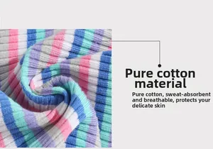 Vue détaillée du tissu en coton respirant à rayures colorées et texture côtelée