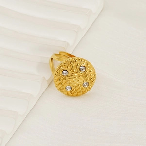 Adjustable 18k gold plated stainless steel geometric ring with four zircons for women