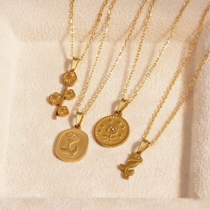 Vintage Rose Flower Pendant Necklace 18K Gold Plated Stainless Steel O-Chain Romantic Floral Jewelry For Women Elegant