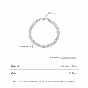 Sparkling S925 sterling silver woven mesh bracelet for women with 16+3cm adjustable chain