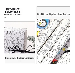 Detail of Christmas graffiti wrapping paper with DIY coloring patterns and gift box