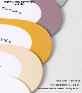Close-up of thin ice silk no-show socks in multiple colors with non-slip silicone heels