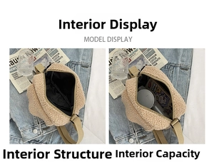 Internal view and storage capacity of star-shaped fleece crossbody bag in beige