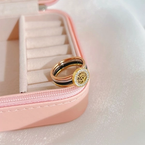 Tree Of Life Stainless Steel Ring For Women Stackable Tricolor Elegant Rhinestone Inlaid Hollow Design Fashion Jewelry