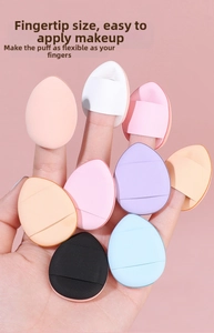 Detailed set of 8 colorful mini teardrop finger puffs for precision makeup application
