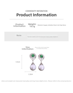 Size chart showing earrings dimensions 4.4x1.3cm with weight 10.1g for pearl earrings
