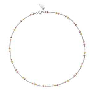 Japanese style minimalist necklace with silver chain and colorful handmade beads décor
