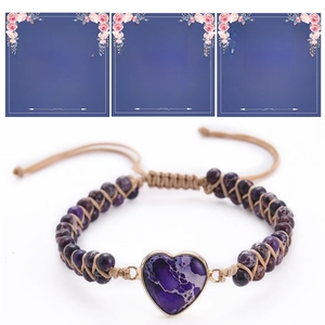 Detail of purple imperial stone heart bracelet with message cards for sisters and family