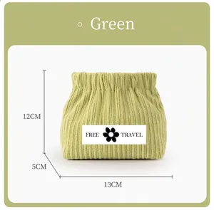 Detailed size specifications of the light green corduroy makeup bag with flower pattern