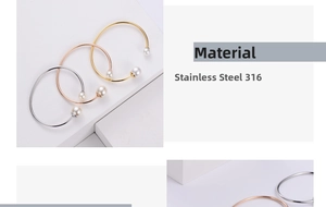 Three-piece minimalist 316 stainless steel cuff bracelet set with white pearls