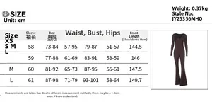 Size chart for athletic long sleeve jumpsuit including bust waist and hip measurements