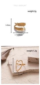 Detailed size and weight specs for gold leaf and hollow heart adjustable steel rings