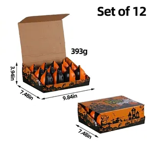 Set of 12 Halloween pumpkin lanterns with smiling faces in a gift display box