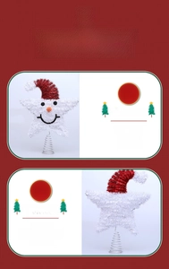 Detail of snowman star tree topper with red glitter hat and metal spring base