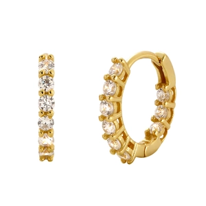 Elegant gold-plated S925 sterling silver hoop earrings with single-row zircon stones
