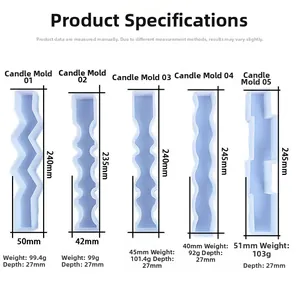 Detailed size specifications for irregular silicone candle molds with wave shapes