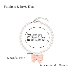 Pink bow pearl pet collar necklace for dogs and cats with detailed product specifications