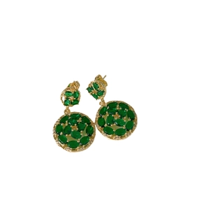 Elegant 18k gold plated double layer earrings with green emerald gems and pavé diamonds