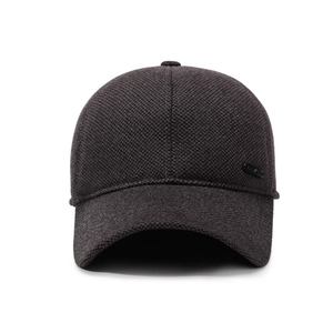 Men's wool blend baseball cap with ear flaps for winter warmth and metal logo detail