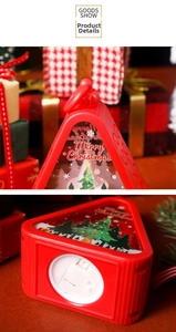 Detailed view of red Christmas lantern with Merry Christmas print and festive patterns