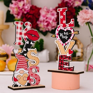 Wooden Valentine's Day KISS and LOVE tabletop signs for romantic party decor