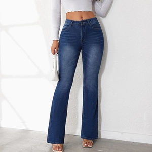 Women High Waist Flare Jeans Stretchy Denim Micro Bell Bottom Pants Slim Fit Casual Commuter Fashion Blue