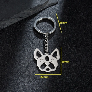Portachiavi minimalista in acciaio inox con ciondolo bulldog francese 30x27mm di misura
