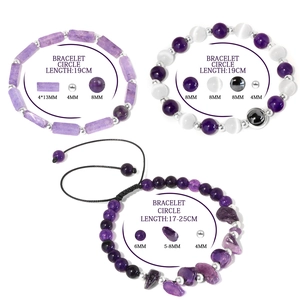 Purple agate stretch bracelet set with amethyst rectangle bars and crystal beads