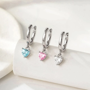 Minimalist Heart Pendant Hoop Earrings Delicate Copper Zircon Dainty Huggie Jewelry For Women Fashion Silver Plated