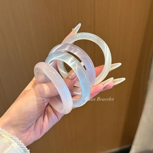 Bracelet Jonc Rond Œil De Chat Minimaliste Verre Translucide Bijoux De Main Élégants Pour Femmes Cadeau