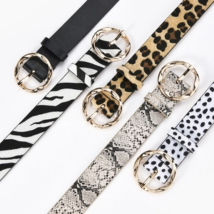 Women Fashion Belt PU Leather Alloy Gold Round Buckle Leopard Zebra Snake Cow Prints Waistband For Jeans Decor