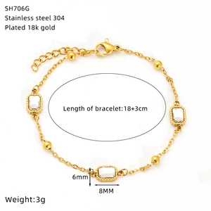 Detail of 18K gold plated stainless steel bracelet with rectangular zircon stone specs