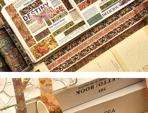 Detailed view of vintage Washi tape set with traditional Chinese patterns and gold foil texture