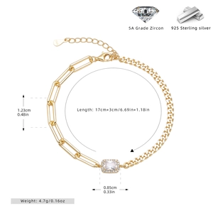 Detail of 925 sterling silver gold bracelet with 5A zircon and S925 stamp authentication