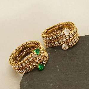 Luxurious 18K gold plated stainless steel rings with chain band and heart zircon accents