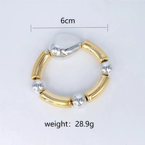 Minimalist gold and silver tone metal stretch bracelet with 6cm diameter and 28.9g weight