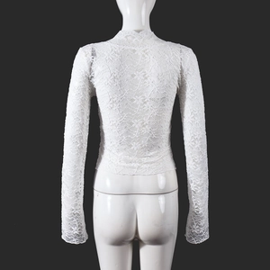 Back view of white lace top showing intricate floral embroidery and sheer texture