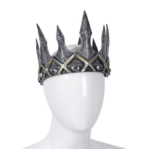 Close-up of medieval foam crown with vintage silver finish and golden rhombus texture
