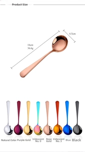 Tableau des tailles détaillé pour cuillère en inox avec 8 variantes de couleurs