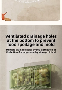 Detailed view of the hollowed bottom drainage holes on the wall-mounted storage basket