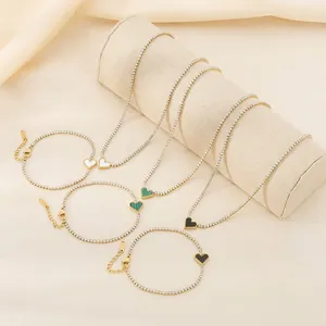 Elegant Stainless Steel Heart Jewelry Set For Women Gold Silver Plated Rhinestone Tennis Chain Necklace And Bracelet Jewelry