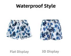 Wasserdichte Strandshorts für Jungen mit blauem Palmenmuster und elastischem Kordelzug