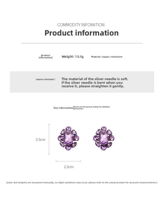 Spécifications des boucles d'oreilles vintage flocon de neige en strass violet et aiguille d'argent