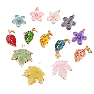 Colorful enamel flower and leaf alloy pendants for DIY necklace and earring jewelry making