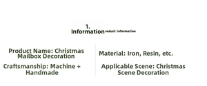 Detailed specification list for Christmas iron mailbox decor with resin bear and snowman
