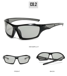 Three views showing polarized sports sunglasses with honeycomb texture temples for cycling