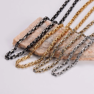 Luxury stainless steel Byzantine chain necklaces in gold, silver, and black finish
