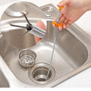 Flexible Drain Clog Remover Tool With Four Claw Gripper Press Type Sewer Hair Cleaning Hook For Kitchen Sink Toilet